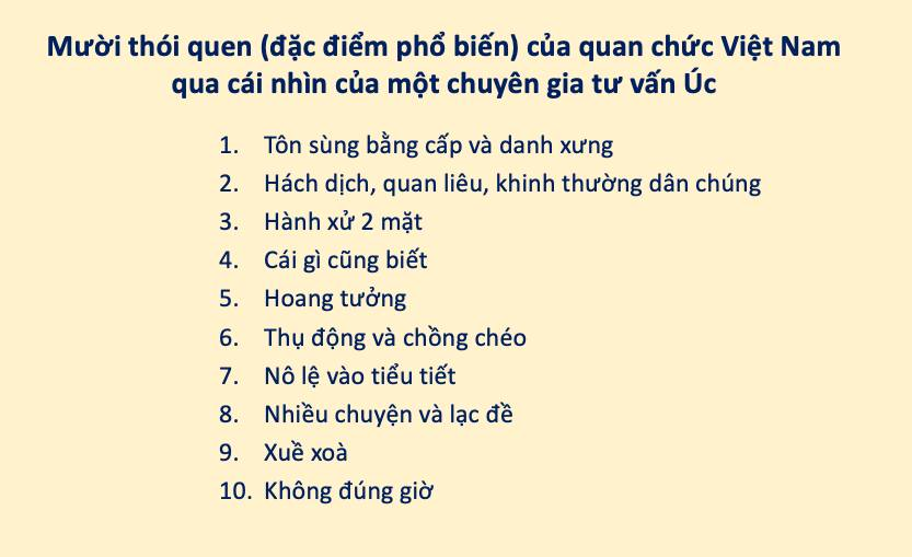 Mười thói quen của quan liêu chức việt nam